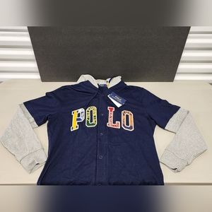 Polo Ralph Lauren Men's Navy Logo Graphic Baseball Hooded T-Shirt Size M